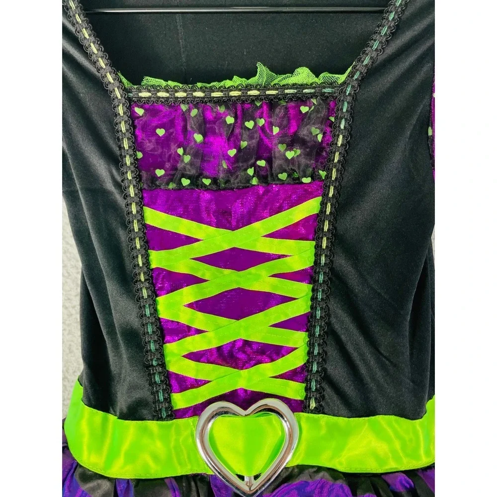 Witch Costume Halloween‎ Dress Girls Size S (6/6X) Purple Black Green Heart Belt